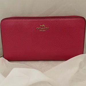 Coach Pink Pebble Leather Long Zip Around Wallet C4451